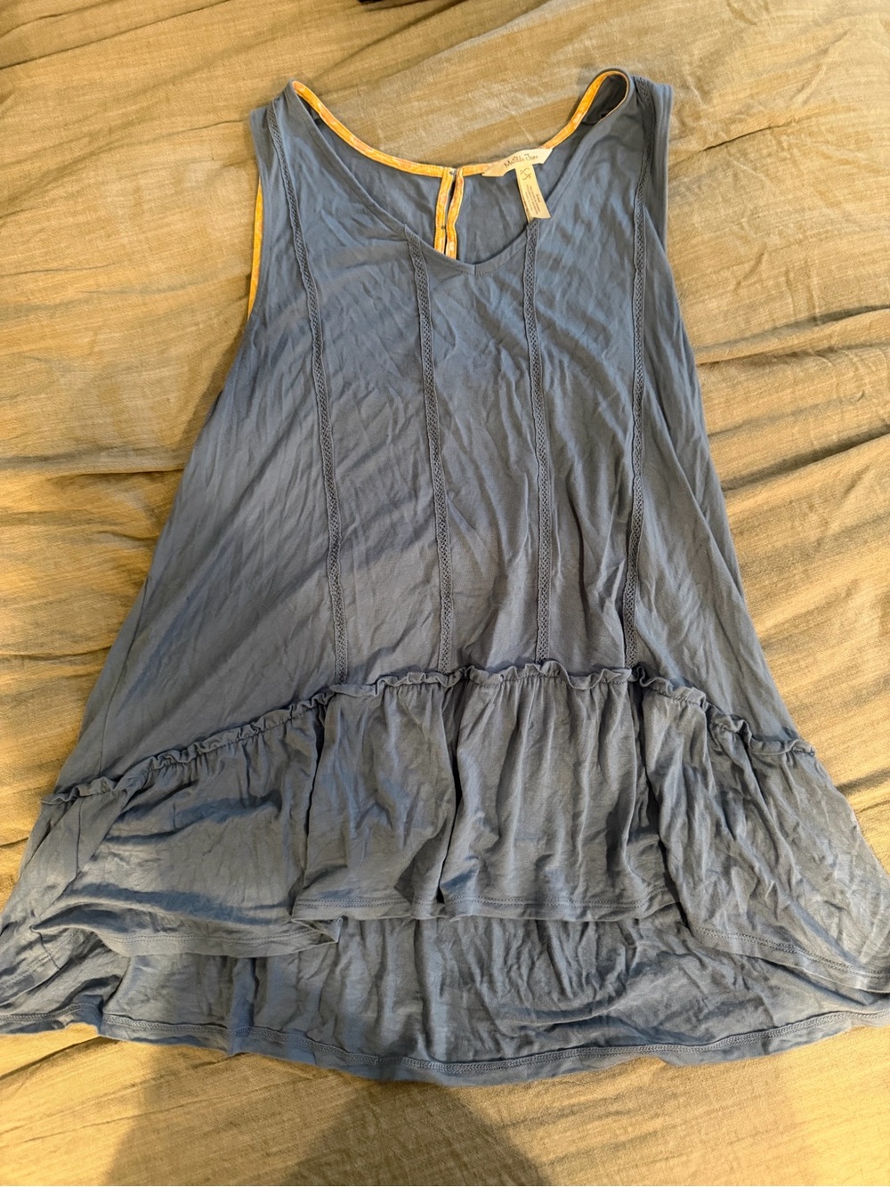 Matilda Jane Slate Blue Ruffle Hem Tank with Gold Trim